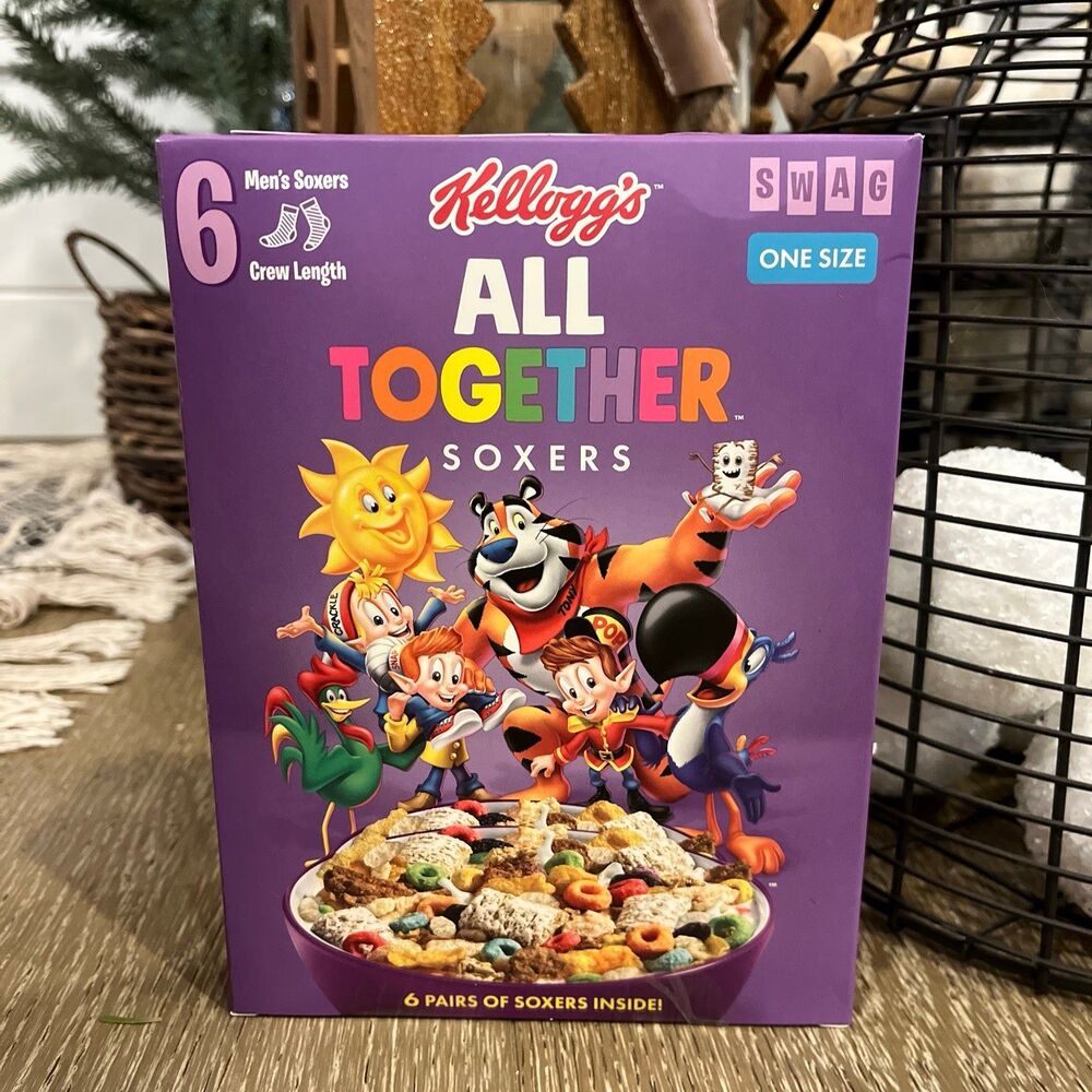 Kellogg's All Together Men's Funny Cereal Socks 6 pairs Size 9-12 New In Box